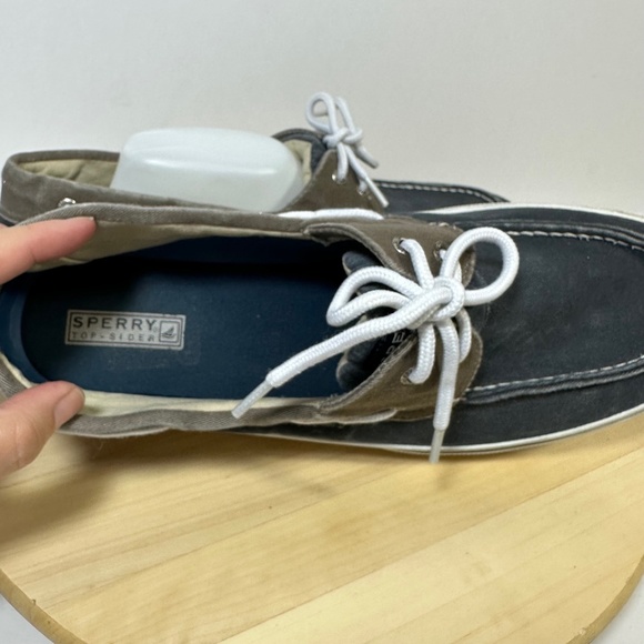 Sperry Top Sider Bahama Canvas Boat Shoe #0561333 Two Tone Oyster Blue Mens 14 - Picture 8 of 10